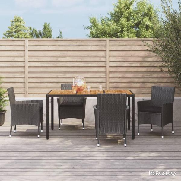 Ensemble � manger de jardin coussins 5pcs Noir R�sine tress�e