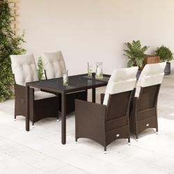 Ensemble &agrave; manger de jardin 5 pcs et coussins marron poly rotin