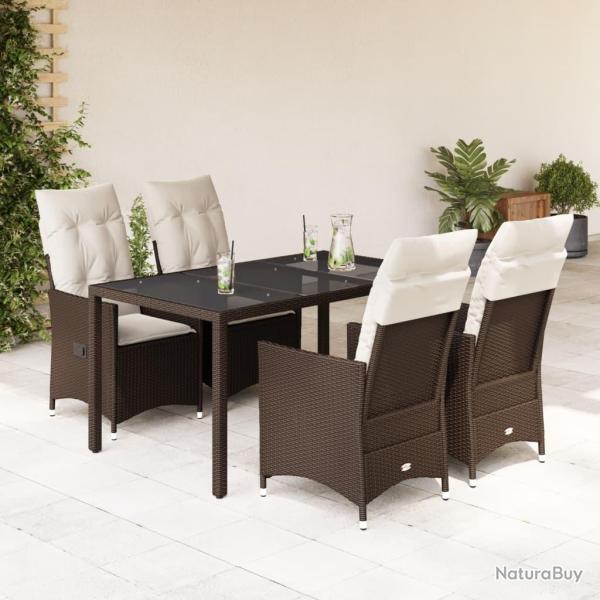 Ensemble � manger de jardin 5 pcs et coussins marron poly rotin