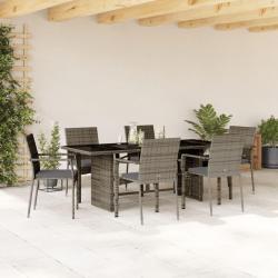 Ensemble &agrave; manger de jardin et coussins 7 pcs gris rotin
