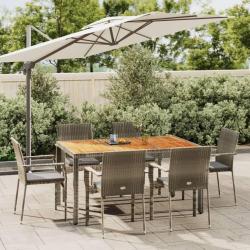 Ensemble &agrave; manger jardin et coussins 7 pcs gris rotin