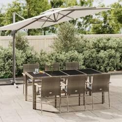 Ensemble &agrave; manger jardin et coussins 7 pcs gris rotin