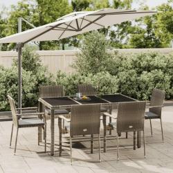 Ensemble &agrave; manger jardin et coussins 7 pcs gris rotin