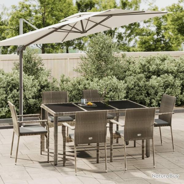 Ensemble � manger jardin et coussins 7 pcs gris rotin