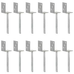 Ancrages de cl&ocirc;ture lot de 12 argent&eacute;s 8 x 6 x 30 cm acier galvanis&eacute;