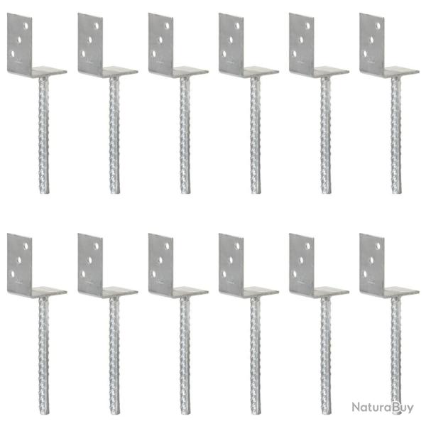 Ancrages de cl�ture lot de 12 argent�s 8 x 6 x 30 cm acier galvanis�