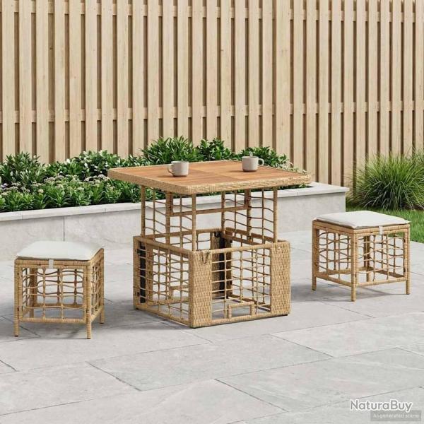 Ensemble de salle � manger pour jardin 3 pcs Nature et Blanc