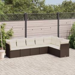 Salon de jardin avec coussins 7 pcs marron r&eacute;sine tress&eacute;e