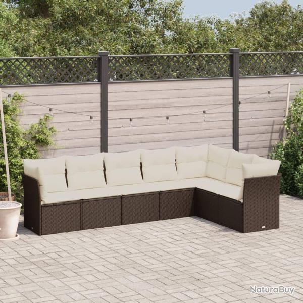 Salon de jardin avec coussins 7 pcs marron r�sine tress�e