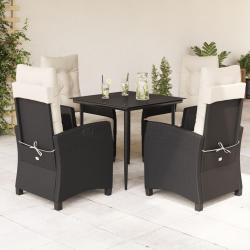 Ensemble &agrave; manger de jardin coussins 5pcs Noir R&eacute;sine tress&eacute;e
