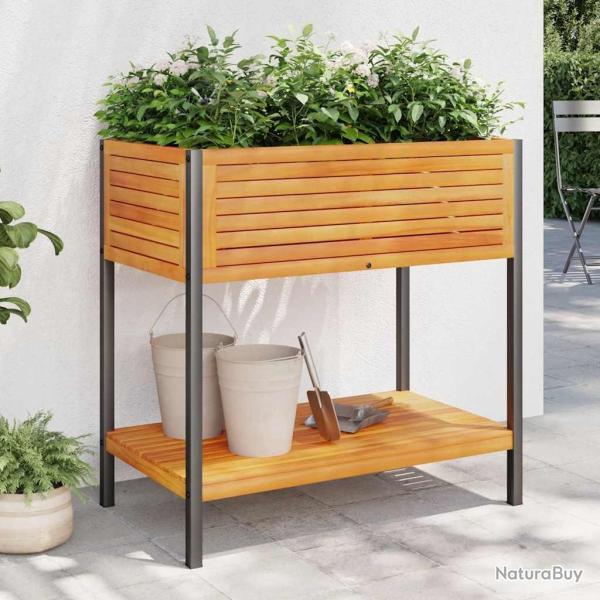 Jardini�re et �tag�re 80x45x80 cm bois massif d'acacia et acier