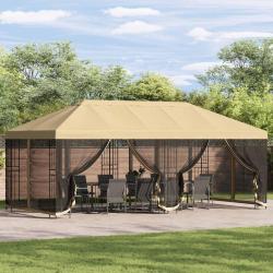 Gazebo avec murs lat&eacute;raux 6 x 3 m Cr&egrave;me Polyester et Acier 190