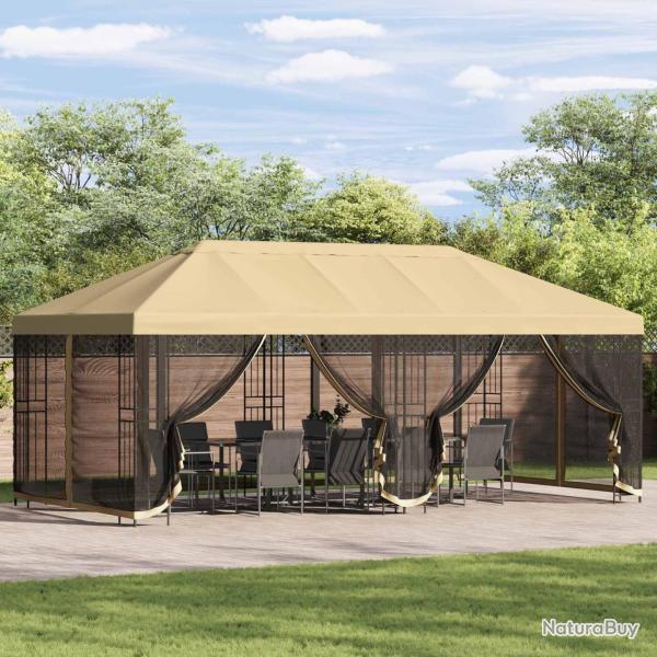 Gazebo avec murs lat�raux 6 x 3 m Cr�me Polyester et Acier 190