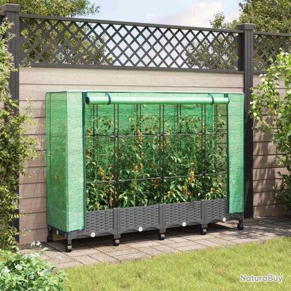 Jardini�re de jardin avec couverture de serre et roues 4 pc PP