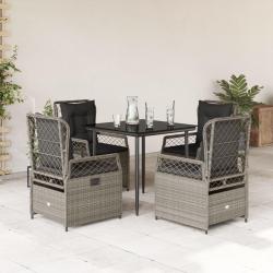 Ensemble &agrave; manger de jardin et coussins 5 pcs gris clair rotin