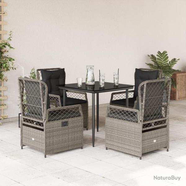 Ensemble � manger de jardin et coussins 5 pcs gris clair rotin