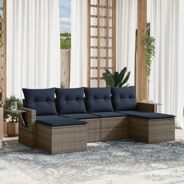 Ensemble de canap� de jardin 6 pcs avec coussins gris r�sine tress�e