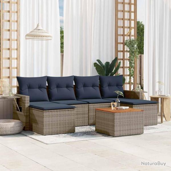 Ensemble de canap� de jardin 7 pcs avec coussins gris r�sine tress�e