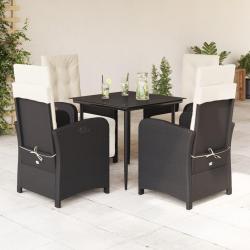 Ensemble &agrave; manger de jardin coussins 5pcs Noir R&eacute;sine tress&eacute;e