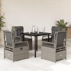Ensemble &agrave; manger de jardin et coussins 5 pcs gris clair rotin