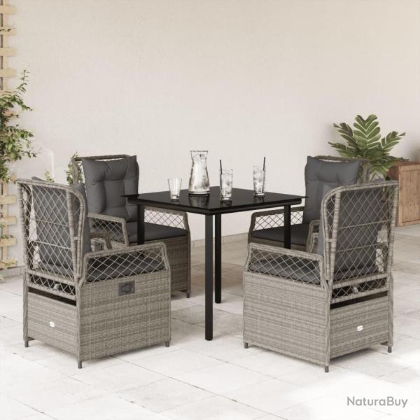 Ensemble � manger de jardin et coussins 5 pcs gris clair rotin