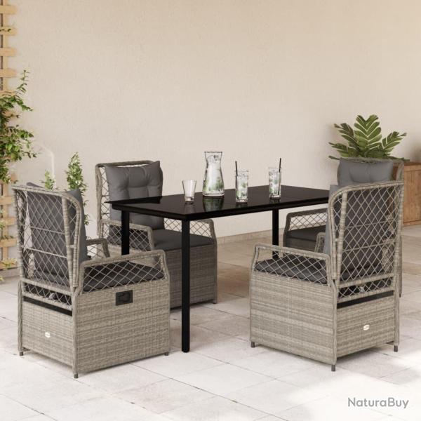 Ensemble � manger de jardin et coussins 5 pcs gris clair rotin