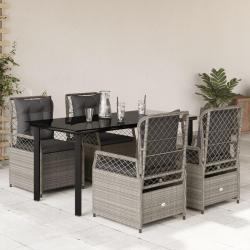 Ensemble &agrave; manger de jardin et coussins 5 pcs gris clair rotin