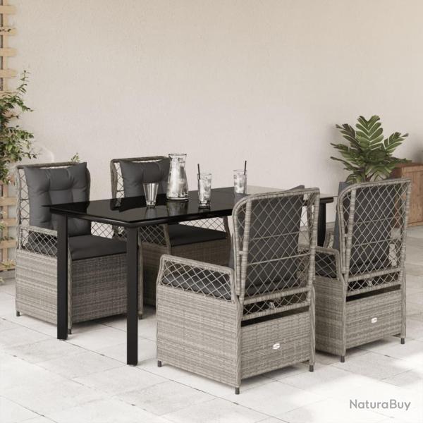 Ensemble � manger de jardin et coussins 5 pcs gris clair rotin