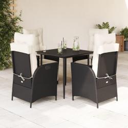 Ensemble &agrave; manger de jardin coussins 5pcs Noir R&eacute;sine tress&eacute;e