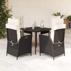 Ensemble &agrave; manger de jardin coussins 5pcs Noir R&eacute;sine tress&eacute;e
