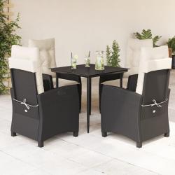 Ensemble &agrave; manger de jardin coussins 5pcs Noir R&eacute;sine tress&eacute;e