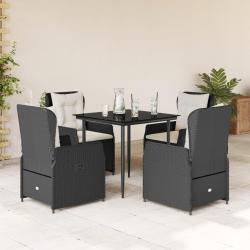 Ensemble &agrave; manger de jardin coussins 5pcs Noir R&eacute;sine tress&eacute;e