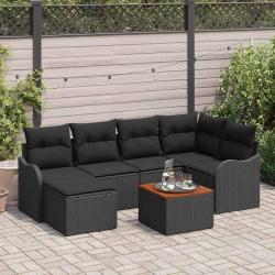 Ensemble de canap&eacute; de jardin avec stockage 7 pcs Noir polyrotin