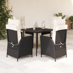 Ensemble &agrave; manger de jardin coussins 5pcs Noir R&eacute;sine tress&eacute;e