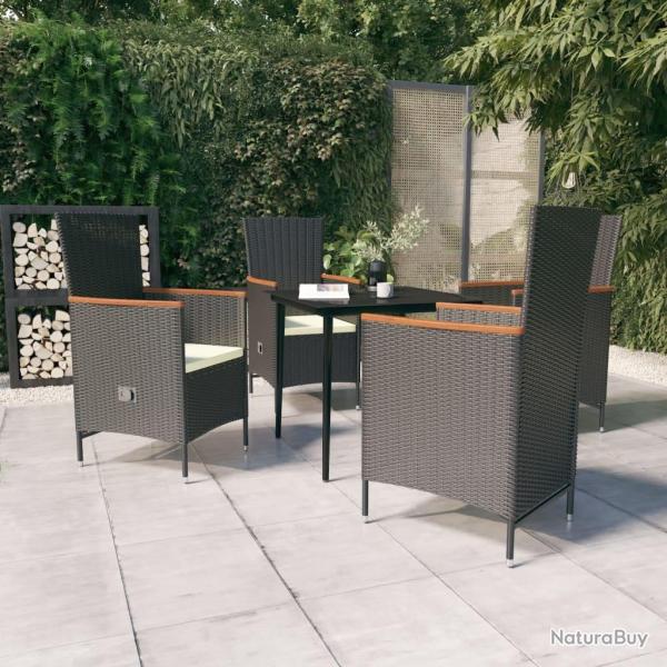 Ensemble � manger de jardin avec coussins 5 pcs Noir