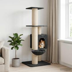 Arbre &agrave; chat avec poteaux &agrave; griffer en sisal Gris fonc&eacute; 137 cm