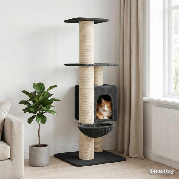 Arbre � chat avec poteaux � griffer en sisal Gris fonc� 137 cm