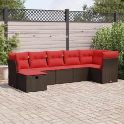 Salon de jardin avec coussins 7 pcs marron r&eacute;sine tress&eacute;e