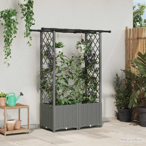 Lit �lev� avec Treillis et Toit Gris clair 124,5 x 40 x 136 cm