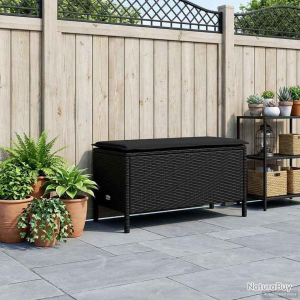 Pouf de Jardin avec oreiller Noir 80 x 38 x 45 cm Rotin PE