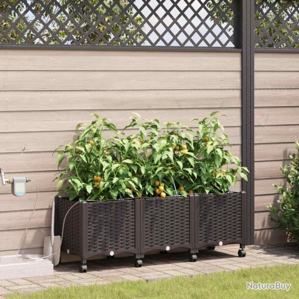 Porte-plante de jardin avec irrigation et roues 3 pc Marron PP