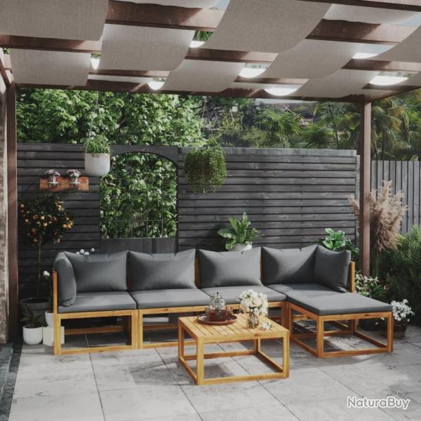 Salon de jardin 6 pcs avec coussin Bois d'acacia solide