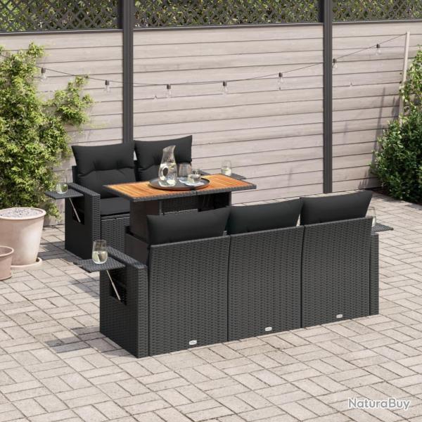 Salon de jardin 6 pcs avec coussins noir r�sine tress�e