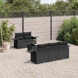 Salon de jardin 6 pcs avec coussins noir r&eacute;sine tress&eacute;e