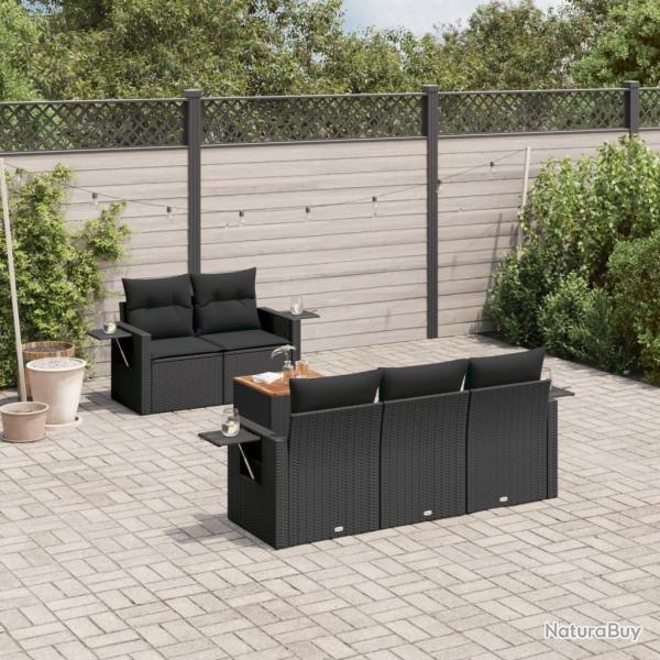 Salon de jardin 6 pcs avec coussins noir r�sine tress�e