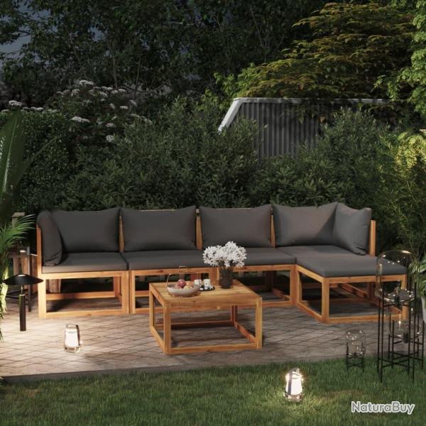 Salon de jardin 6 pcs avec coussin Bois d'acacia solide