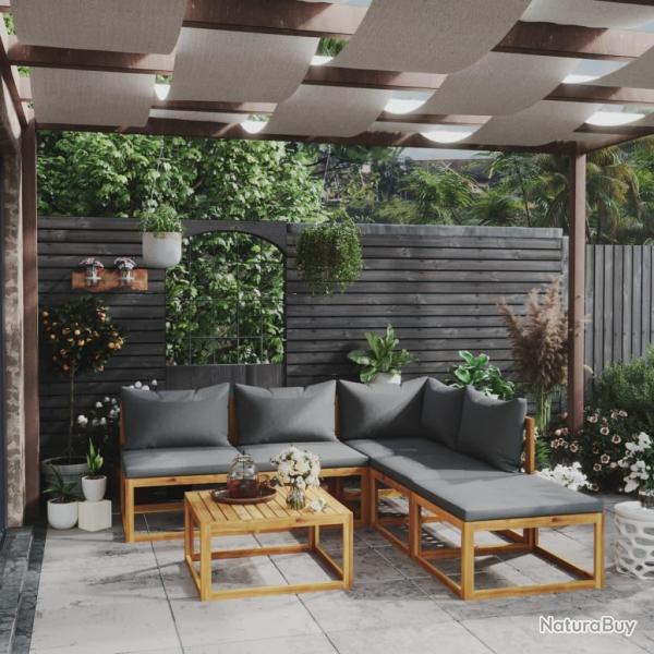 Salon de jardin 6 pcs avec coussin Bois d'acacia solide
