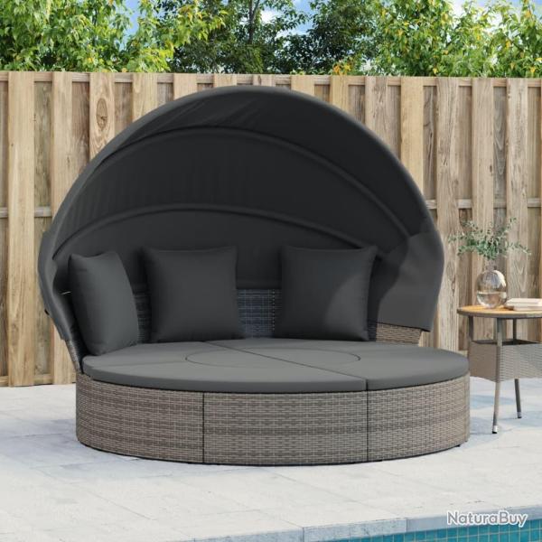 Lit de repos d'ext�rieur avec auvent et coussins r�sine tress�e