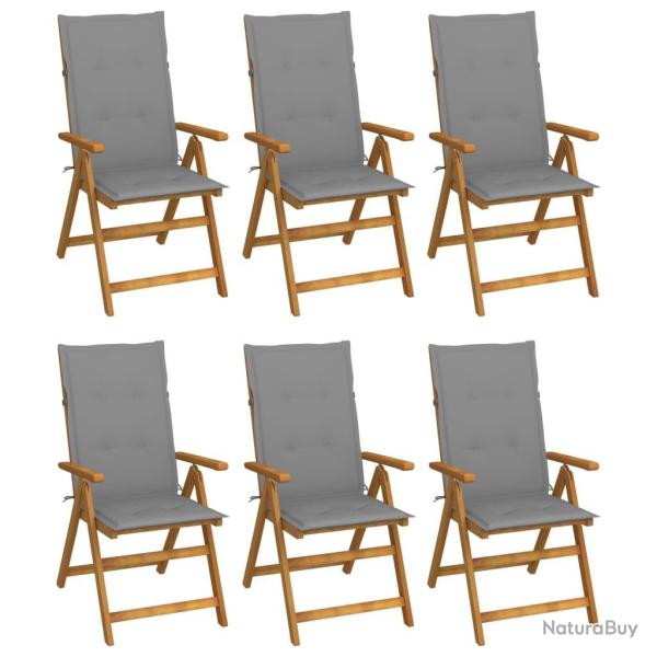Chaises pliables de jardin lot de 6 avec coussins Bois d'acacia