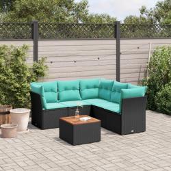 Salon de jardin 6 pcs avec coussins noir r&eacute;sine tress&eacute;e